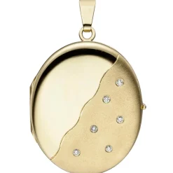 Medaillon Anhänger zum Öffnen mit 6 Brillanten 0.06Ct 585 Gelbgold Goldmedaillon