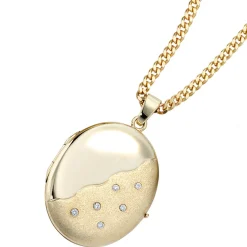 Medaillon Anhänger zum Öffnen mit 6 Brillanten 0.06Ct 585 Gelbgold Goldmedaillon