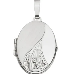 Medaillon Anhänger zum Öffnen mit 3 Brillanten 0.03Ct 585 Weißgold Goldmedaillon