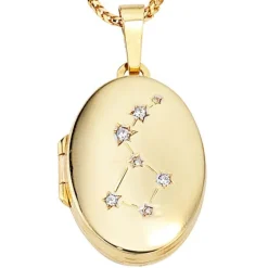 Medaillon Anhänger zum Öffnen mit 4 Zirkonia, 333 Gold Gelbgold, Damen