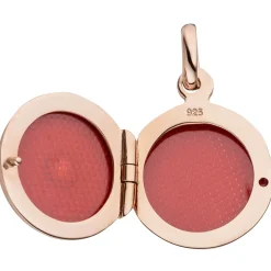 Medaillon Anhänger zum Öffnen rund Ø14,7mm 925 Silber rotgold vergoldet Zirkonia