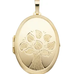 Medaillon Baum Anhänger 29,2x40mm zum Öffnen 2 Fotos 585 Gold Gelbgold oval