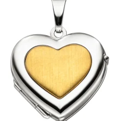 Medaillon 2 Fotos Anhänger 16,8x17,6mm zum Öffnen Herz 333 Gelbgold & Weißgold