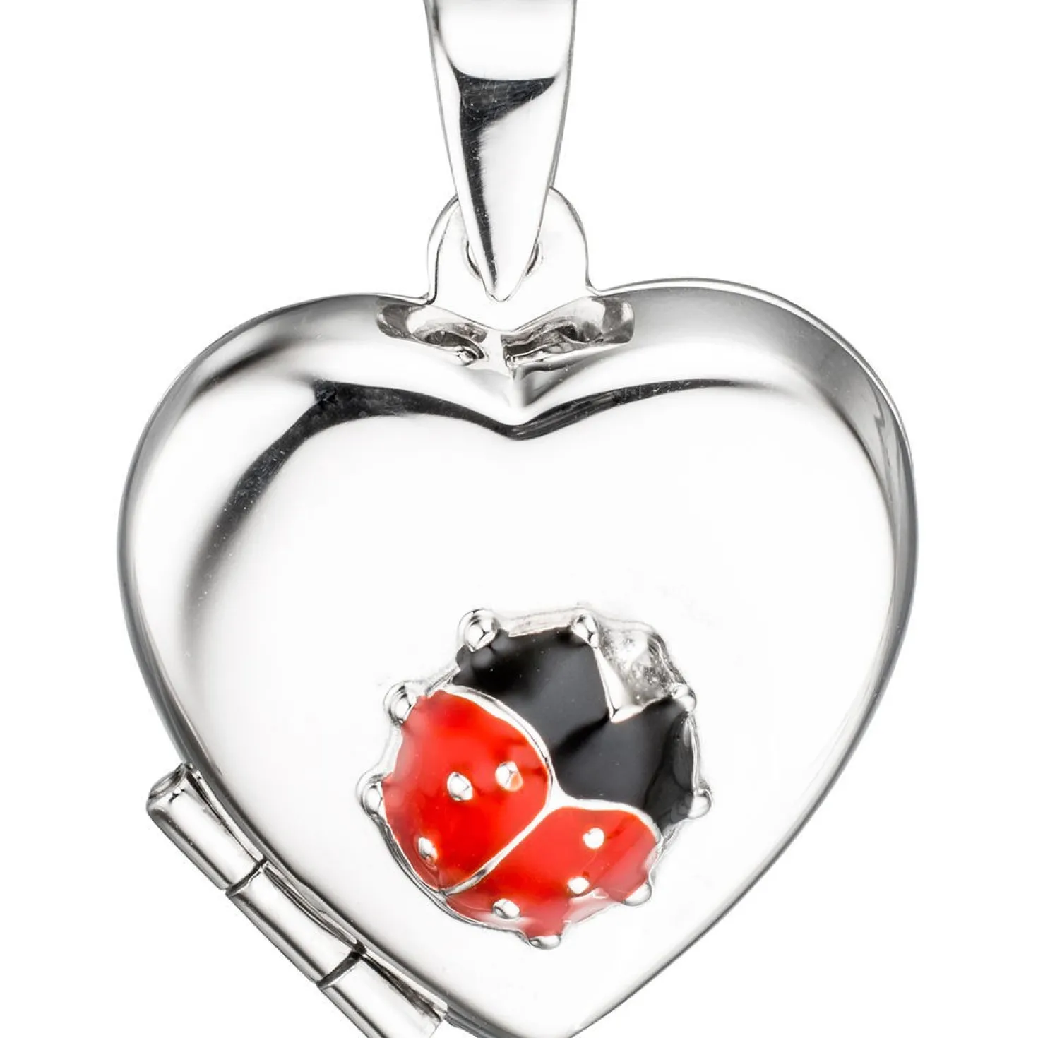 Medaillon für 2 Fotos Anhänger Herz mit Marienkäfer zum Öffnen, 925 Silber