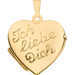 Medaillon Herz "Ich liebe Dich" aus 333 Gold Gelbgold 19,6x18,6mm für 2 Fotos