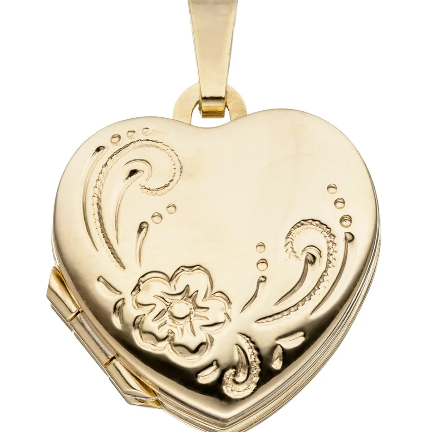 Medaillon Herz mit Blumen Anhänger zum Öffnen für 4 Fotos 333 Gold Gelbgold