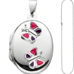 Medaillon Schmetterling mit Halskette 925 Silber zum Öffnen 2 Fotos oval 42cm
