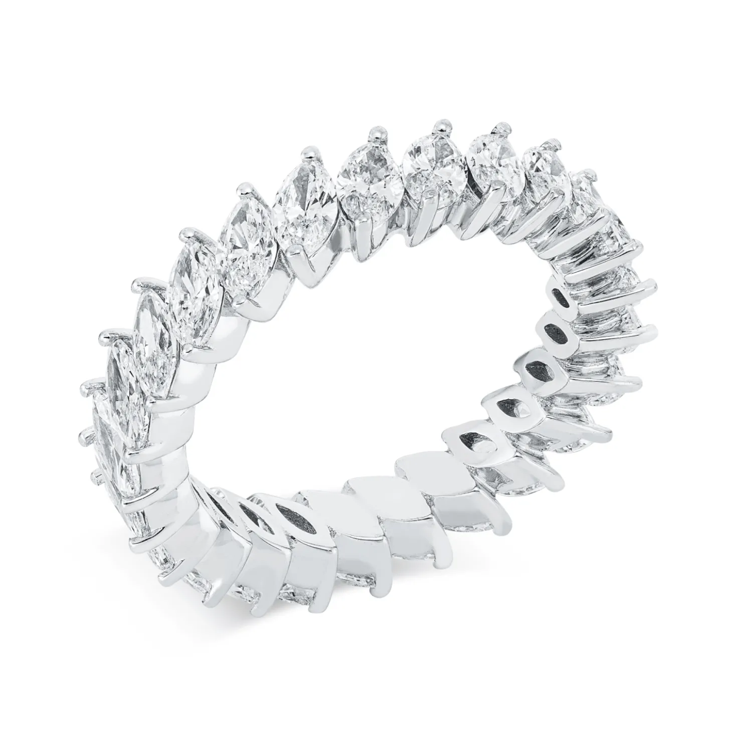 Memoire Ring aus 750 Weißgold 25 Diamanten Navette-Schliff 3,13ct TW-SI B:4,8mm