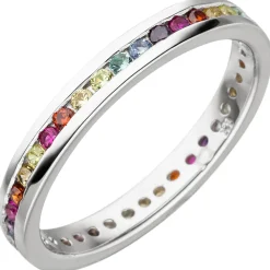 Memory Ring aus 925 Silber rhodiniert mit bunten Zirkonia multicolor rundum