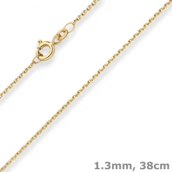 1,3mm Ankerkette diamantiert Collier aus 585 Gold Gelbgold 38cm mit Zwischenöse