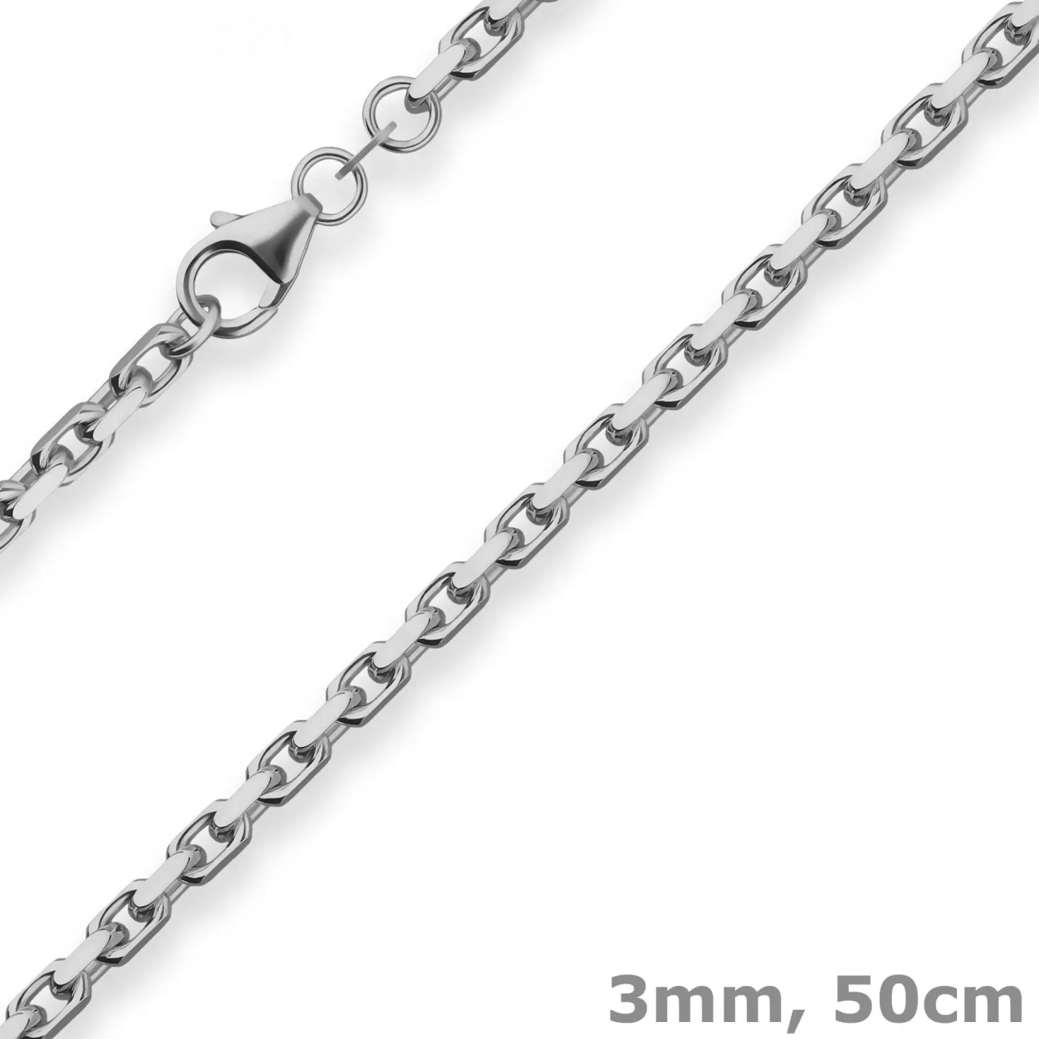 3mm Ankerkette diamantiert Collier Halskette aus 925 Silber rhodiniert 50cm