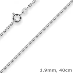 1,9mm Ankerkette diamantiert Collier Halskette aus 925 Silber rhodiniert 40cm