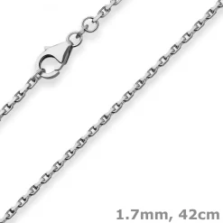 1,7mm Ankerkette diamantiert Collier Halskette aus 925 Silber rhodiniert 42cm