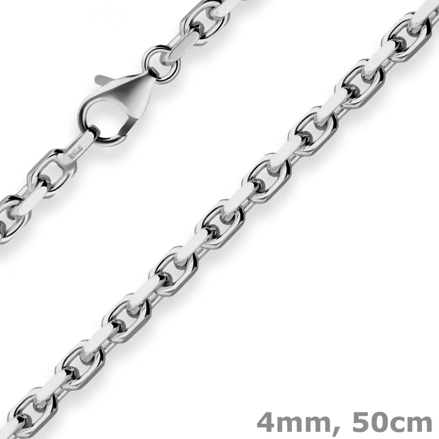 4mm Ankerkette diamantiert Collier Halskette aus 925 Silber rhodiniert 50cm