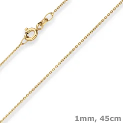 1mm Ankerkette diamantiert Kette Collier Halskette aus 375 Gold Gelbgold 45cm