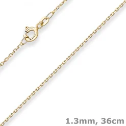 1,3mm Ankerkette diamantiert Kette Collier Halskette aus 585 Gold Gelbgold 36cm