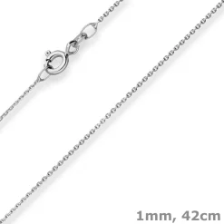 1mm Ankerkette diamantiert Kette Collier Halskette aus 585 Gold Weißgold 42cm