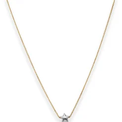 0,5mm Ankerkette diamantiert Kette Collier Stern aus 375 Gold gelb/weiß 38cm
