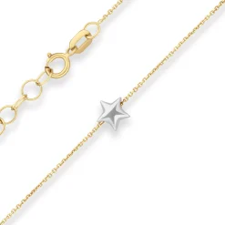 0,5mm Ankerkette diamantiert Kette Collier Stern aus 375 Gold gelb/weiß 38cm