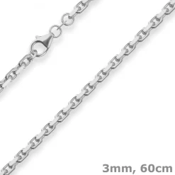 3mm Ankerkette diamantiert Silberkette Collier Halskette aus 925 Silber 60cm
