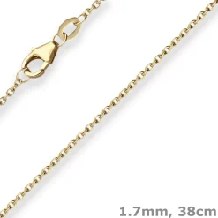 1,7mm Ankerkette flach Goldkette Collier Halskette aus 375 Gold Gelbgold 38cm