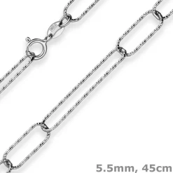 5,5mm Ankerkette gerieft Kette Collier Paper-Clip aus 925 Silber rhodiniert 45cm