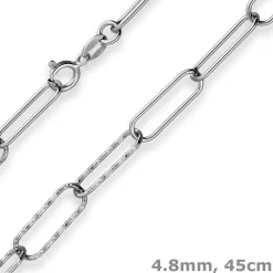 4,8mm Ankerkette gerieft Kette Collier Paper-Clip aus 925 Silber rhodiniert 45cm