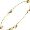0,8mm Armband Ankerarkette, Blautopas Citrin Amethysten 585 Gold Gelbgold, 19cm