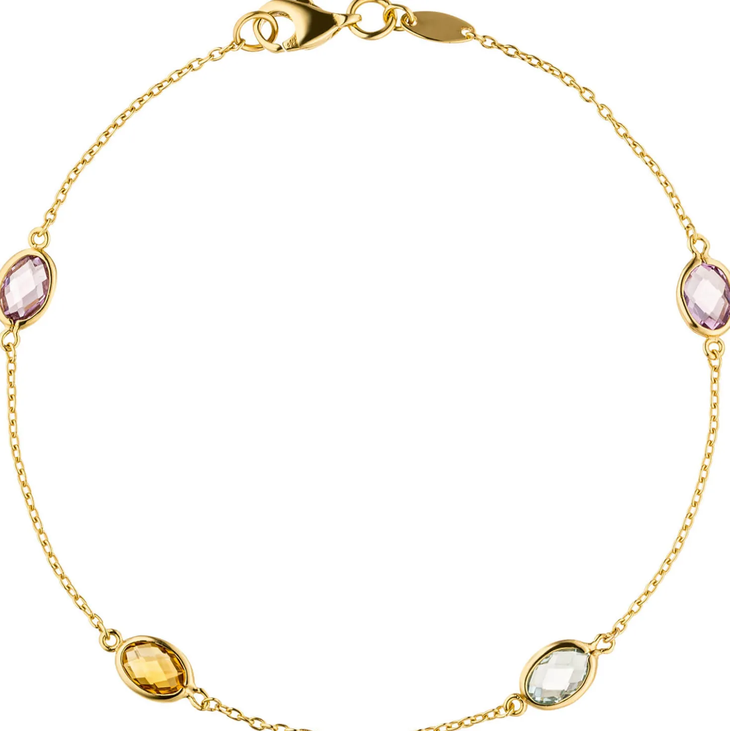 0,8mm Armband Ankerarkette, Blautopas Citrin Amethysten 585 Gold Gelbgold, 19cm