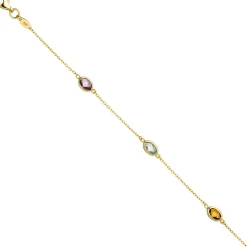 0,8mm Armband Ankerarkette, Blautopas Citrin Amethysten 585 Gold Gelbgold, 19cm