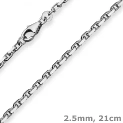 2,5mm Armband Ankerkette diamantiert Armschmuck aus 585 Gold Weißgold 21cm