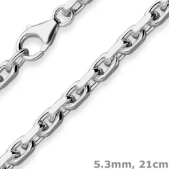 5,3mm Armband Ankerkette diamantiert Armschmuck aus 925 Silber rhodiniert 21cm