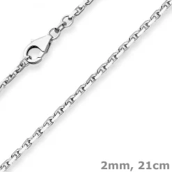 2mm Armband Ankerkette diamantiert Armschmuck aus 925 Silber rhodiniert 21cm