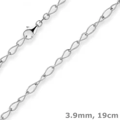 3,9mm Armband Ankerkette weit Armschmuck aus 925 Silber rhodiniert 19cm