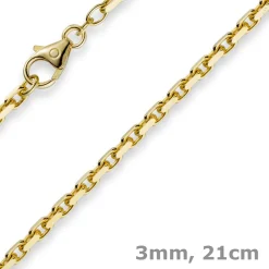 3mm Armband Armkette Ankerkette aus 585 Gold Gelbgold, 21cm, Herren