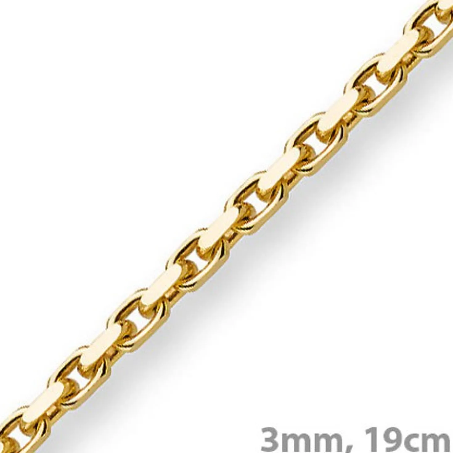 3mm Armband Armkette Ankerkette aus 585 Gold Gelbgold, 19cm, Unisex