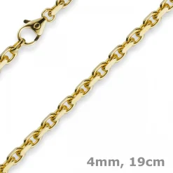 4mm Armband Armkette Ankerkette aus 585 Gold Gelbgold, 19cm, Unisex Goldarmband