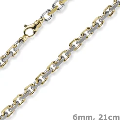 6mm Armband Armkette Ankerkette 585 Gold Gelbgold & Weißgold bicolor 21cm Herren