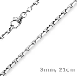 3mm Armband Armkette Ankerkette, 585 Gold Weißgold massiv, Goldarmband, 21cm