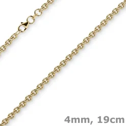 4mm Armband Armkette Ankerkette rund aus 585 Gold Gelbgold 19cm Armschmuck