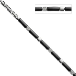 6,3mm Armband Armkette Armschmuck, Zirkonia & schwarze Keramik, Edelstahl, 21cm
