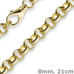 8mm Armband Armkette Erbskette aus 750 Gold Gelbgold, 21cm, Unisex