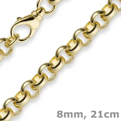 8mm Armband Armkette Erbskette aus 585 Gold Gelbgold, 21cm, Unisex