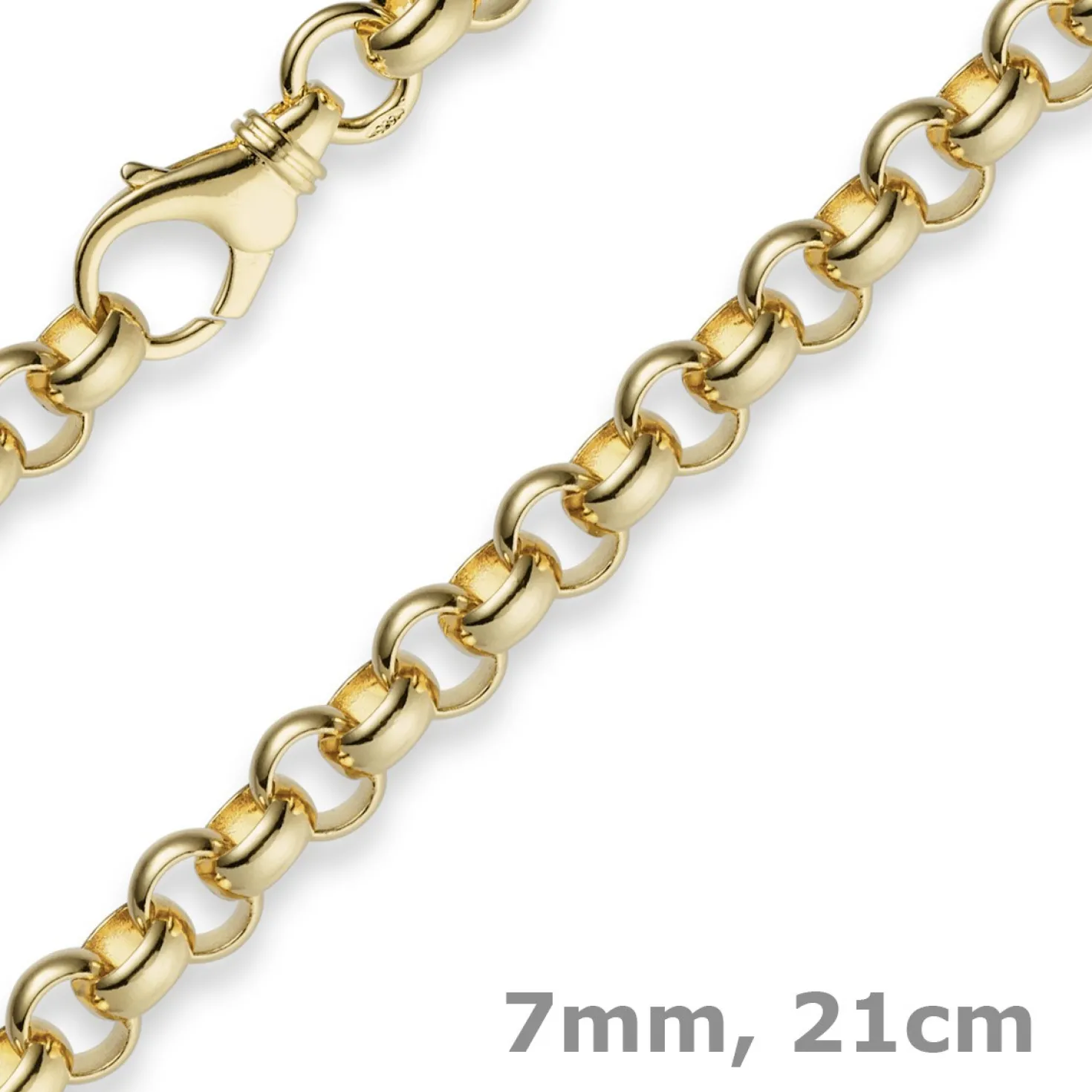 7mm Armband Armkette Erbskette aus 585 Gold Gelbgold, 21cm, Unisex