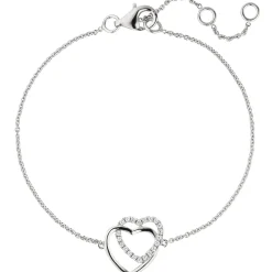 1,1mm Armband Armkette, 2 Herzen mit Zirkonia 925 Silber rhodiniert, 15-18,5cm