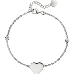 1,8mm Armband Armkette, Herz mit weißen Zirkonia, 925 Silber rhodiniert, 19-22cm