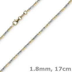 1,8mm Armband Armkette Kugelkette diamantiert 750 Gold Gelbgold Weißgold 17cm