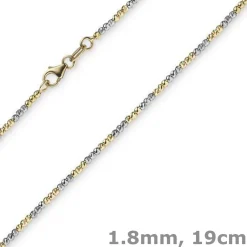1,8mm Armband Armkette Kugelkette diamantiert 585 Gold Gelbgold Weißgold, 19cm