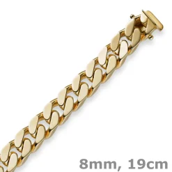 8mm Armband Armkette Panzerarmband, 585 Gold Gelbgold, 19cm, Unisex