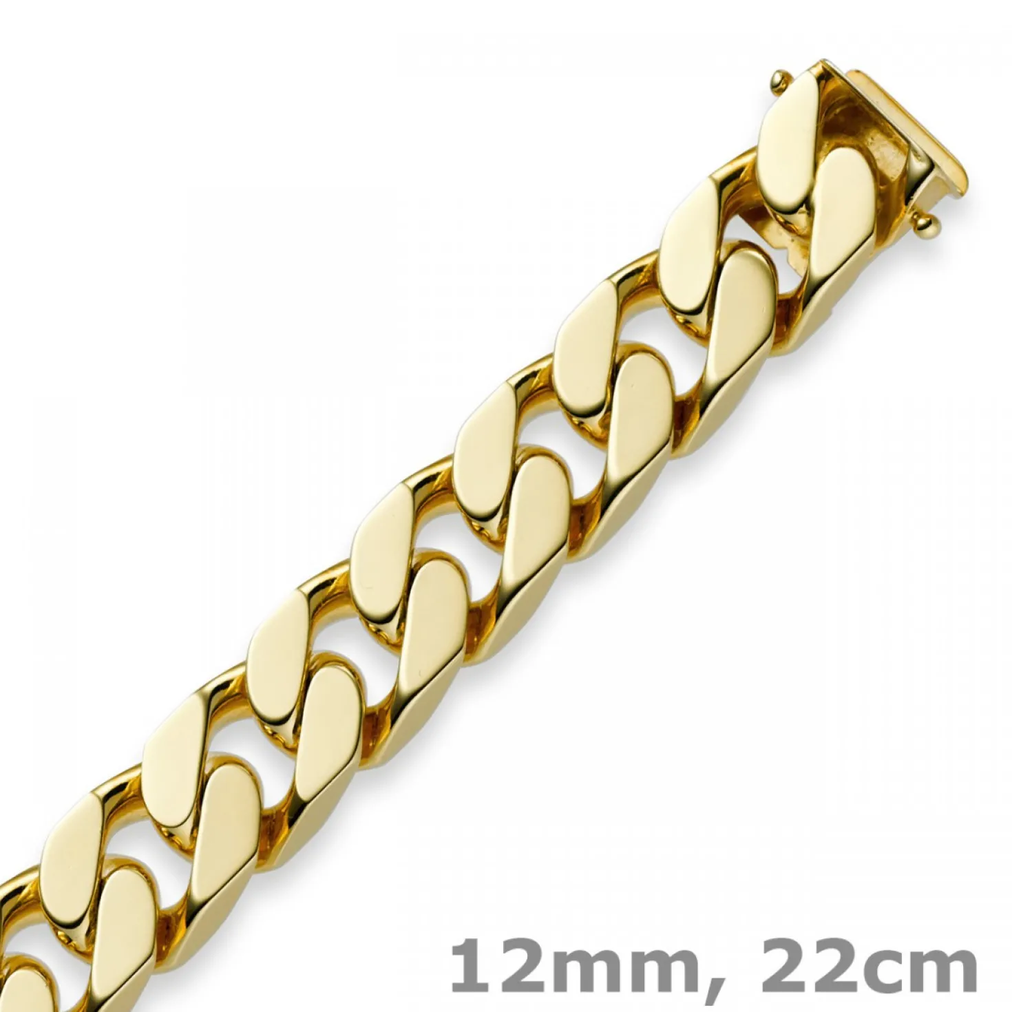 12mm Armband Armkette Panzerarmband, 585 Gold Gelbgold massiv, 22cm, Herren